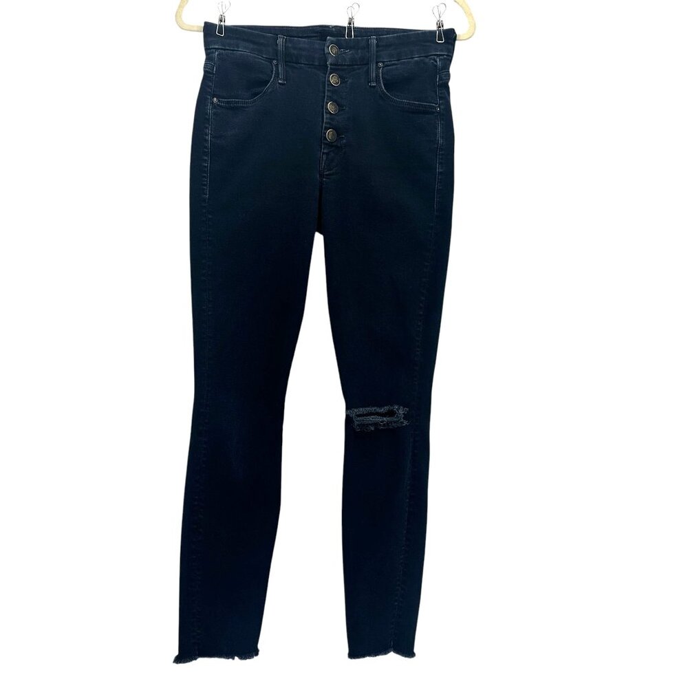 Mother Womens 26 Jeans The Pixie Ankle Fray Button Fly Dark Denim Distressed